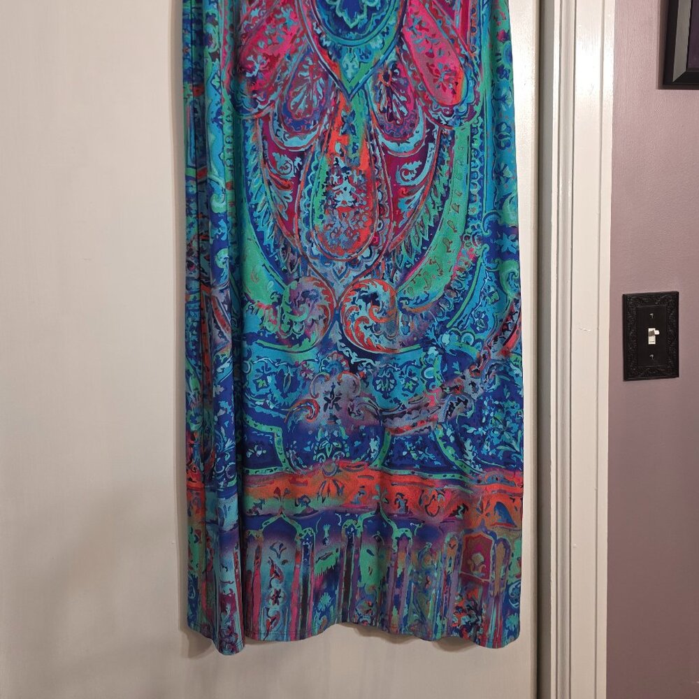Chico’s Colorful Paisley Maxi Skirt Size 2 Side Slit Boho - Picture 8 of 8